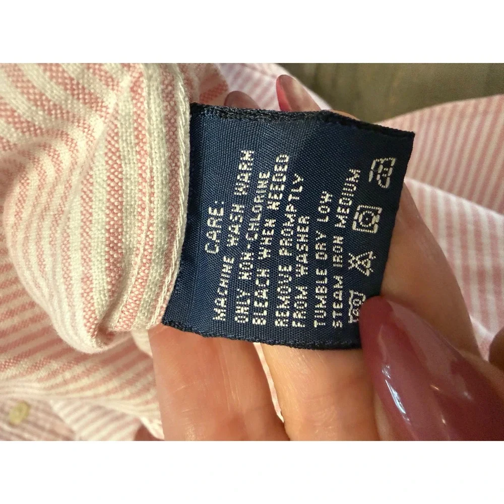 Ralph Lauren‎ Boys Pink White Striped Cotton Oxford Button Down Shirt Size 10